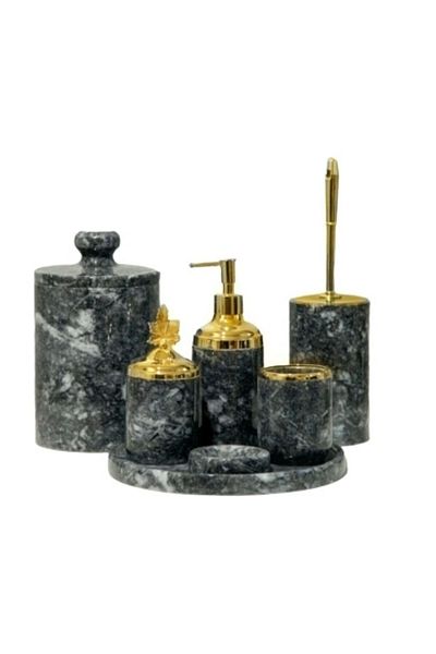 ege gross Decorative Dark Gray Marble Gold Leaf Detailed 7 Piece Bathroom Set Set