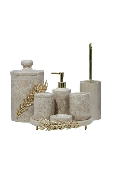 ege gross Decorative Beige Marble Gold Olive Branch Detailed 7-Piece Bathroom Set Set