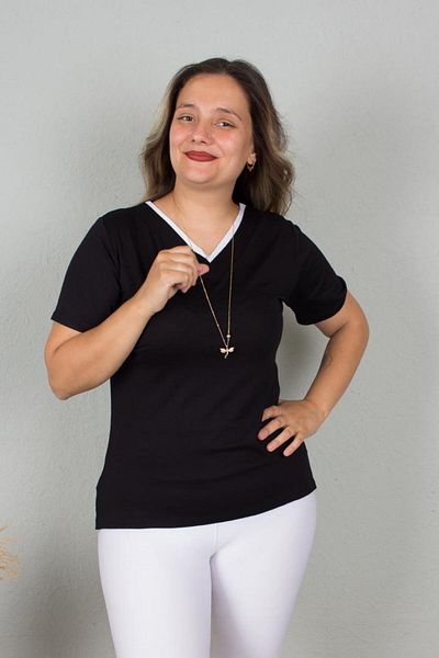 Truva XXL White Piping Colorful Plus Size Blouse - B115