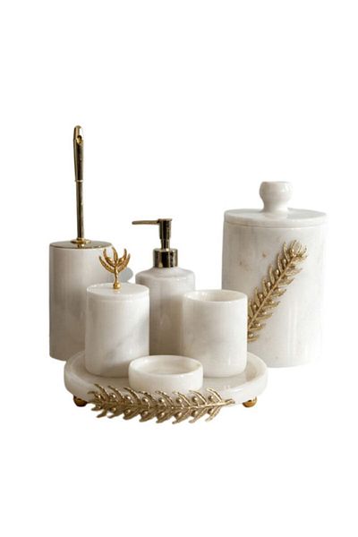 ege gross Decorative White Marble Gold Olive Branch Detailed 7-Piece Bathroom Set Set
