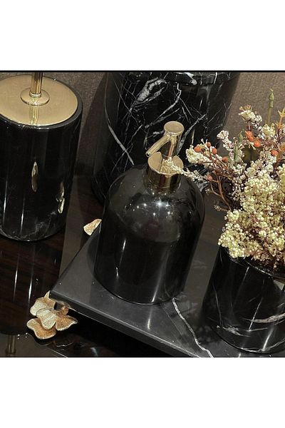 ege gross DECORATIVE BLACK MARBLE GINKO ACCESSORY DETAILED 5-PIECE BATHROOM SET SET