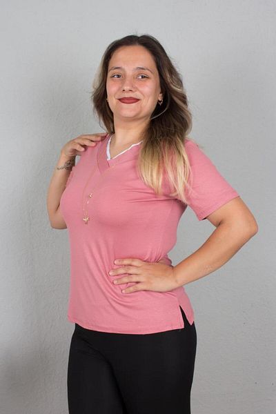 Truva XXL White Piping Colorful Plus Size Blouse - B115