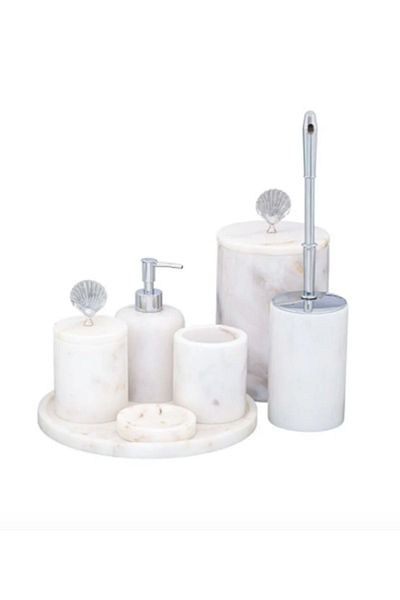 ege gross Set of 7 Bathroom Set with Decorative Marble Mussel Detail