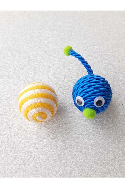 Be Cat Cat & Dog Play Ball Toy with Sound 2 Balls with Rope Wrap