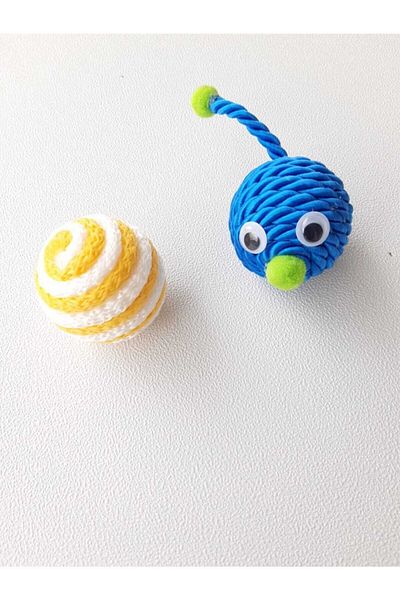 Be Cat Cat & Dog Play Ball Toy with Sound 2 Balls with Rope Wrap