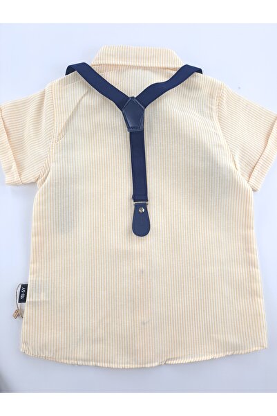 Çelix Kids Boy's Shirt and Capri Pants Double Set - Bow Tie, Suspender Belt and Turnstile Stripes