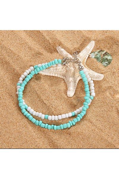 Misto Aksesuar Double White Turquoise Bead Anklet
