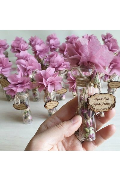 Mekece Nikah Şekeri Söz Nişan Düğün Hediyeliği Kuru Gül Dolu Ahşap Etiketli T...