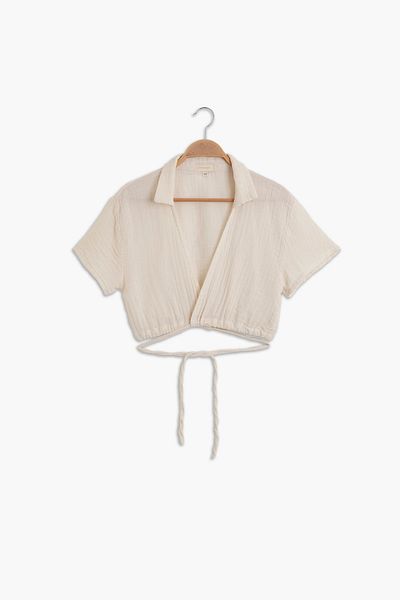 summer people 100% Cotton Muslin Waist Crop Blouse Shirt