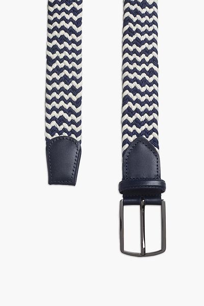hateko Men's Navy Blue White Genuine Leather Detailed Elastic Knitted Belt