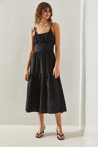 Bianco Lucci 5616 Modell Schmales bedrucktes Kleid mit gewebten Trägern in mehreren Lagen -60251366