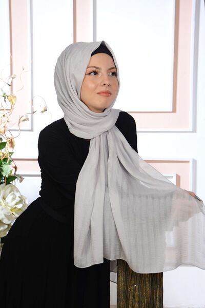 isometric شال شيفون رمادي فضي مخطط لامع - للصيف والمناسبات اليومية والسهرة