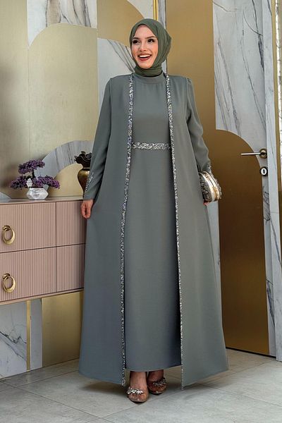 Bym Fashion Mint 3838 - Stone Embroidered Vest Dress Set