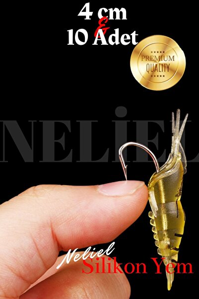 NELİEL 10 Adet 4 Cm Jig Kancalı Silikon Karides, Sahte Karides Balık Avı,Yapay Karides, Levrek,Çupra,Lüfer