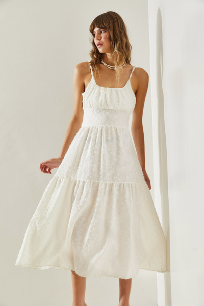 Bianco Lucci 5616 Modell Mehrlagiges gewebtes Trägerkleid - Dünn bedruckt60251366