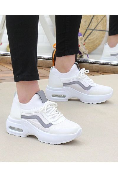 İncim Hex Women's White High Thick Air Sole Comfortable Fusped Sports Shoes and Sneakers
