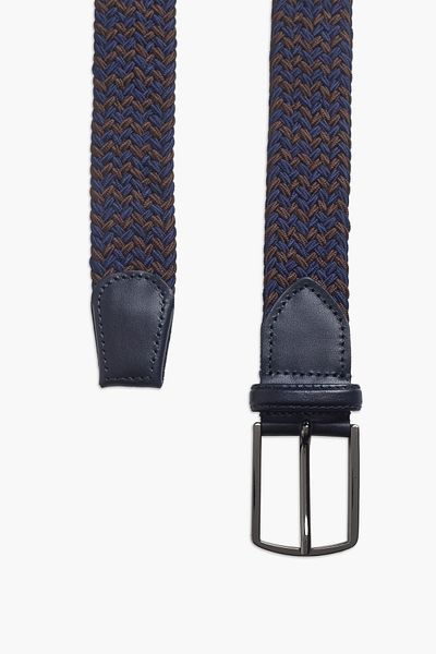 hateko Men's Navy Blue Brown Genuine Leather Detailed Elastic Knitted Belt
