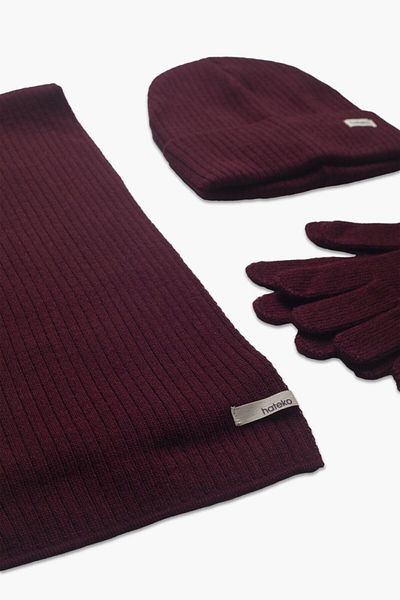 hateko Σετ δώρου Claret Red Kaşkol Beanie Gloves - Σετ κασκόλ & Beanie & Glove