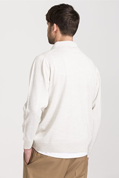 hateko Ανδρικό πλεκτό με γιακά πόλο σε γκρι σπασμένο μαλλί