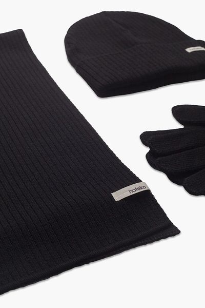 hateko Σετ δώρου Black Camisole Beanie Gloves - Scarf & Beanie & Gloves Set