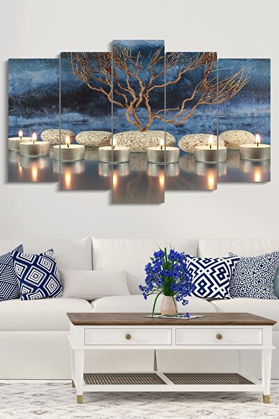 Evinemoda Taş Mumlar Mavi 5 Parçalı Mdf Tablo