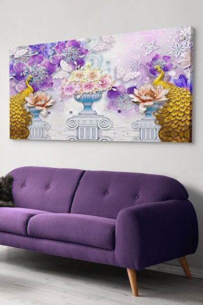 Evinemoda Altın Renkli Tavus Kuşu Kanvas-canvas Tablo