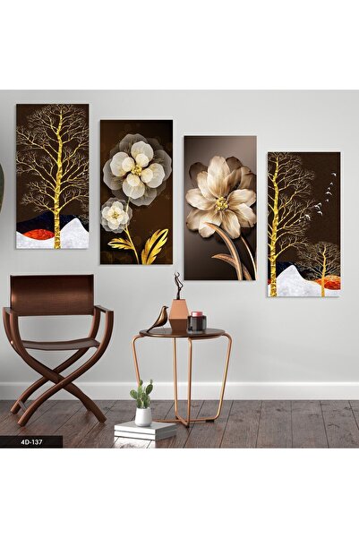Evinemoda Gold Çiçek Ağaç Tablo