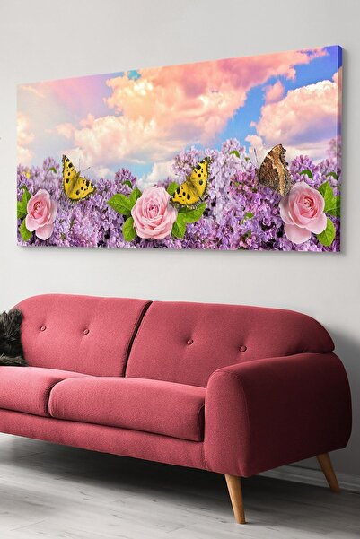 Evinemoda Pembe Çiçek Ve Kelebekler Kanvas-canvas Tablo