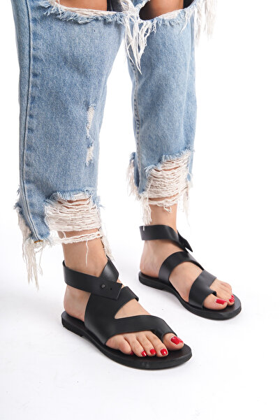 BodrumSandals Γυναικεία σανδάλια από γνήσιο δέρμα μαύρα - Χειροποίητα MY2049