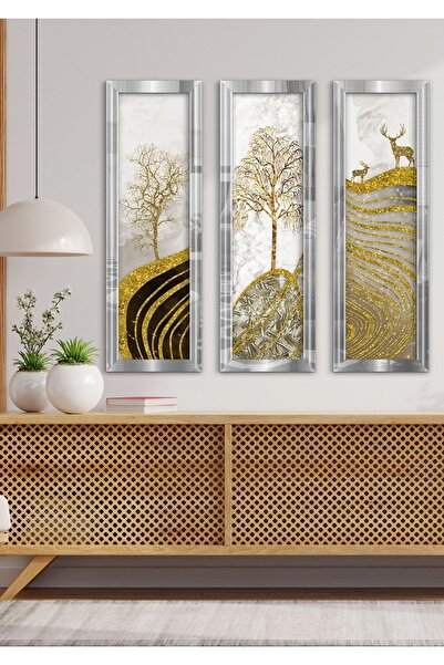 Evinemoda Doğa Ağaç Gümüş Pleksi Aynalı 3 Parça Tablo