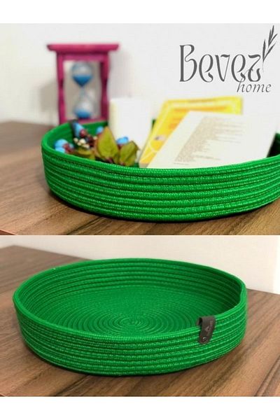 BEVEZ HOME Coș de răchită din iută verde - țesut manual, multifuncțional, organizator pentru baie și bucătărie, 30x7