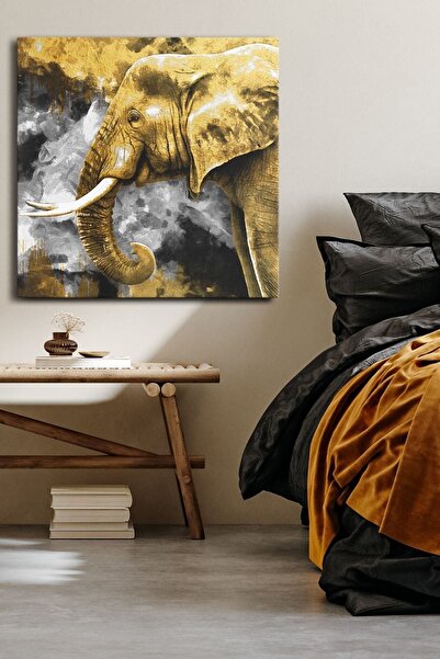Evinemoda Slon Zlatna Jednodijelna Kvadratna Platna - Slika na Platnu