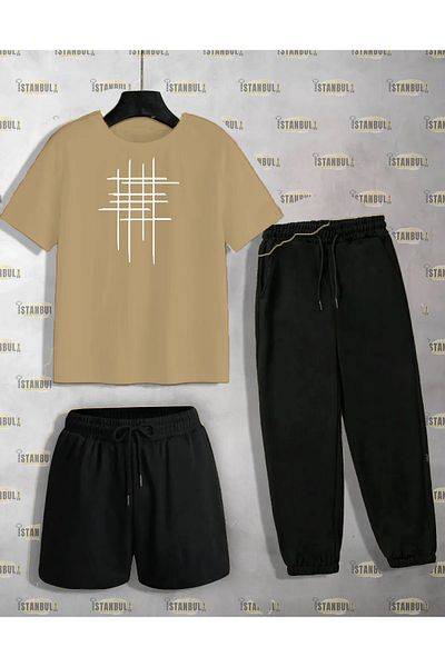 aynewmoda Комплект от раиран анцуг с тениска и шорти