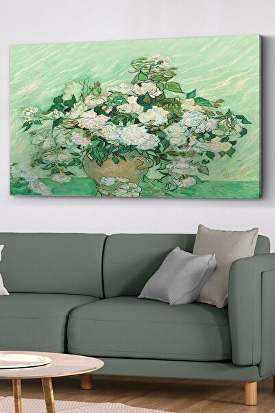 Evinemoda Zelena vaza sa cvećem na platnu - Slika na platnu