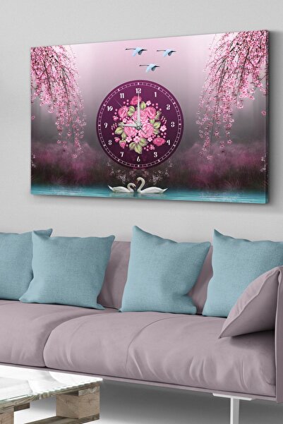 Evinemoda Kuğu Gölü Saatli Kanvas - Canvas Tablo