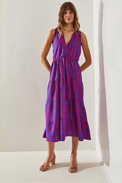 Bianco Lucci Rochie de damă cu imprimeu simetrie, cu decolteu dublu și șnur - 60251399