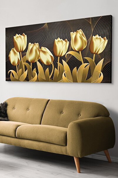 Evinemoda Gold Lale Tek Parça Kanvas Canvas Tablo