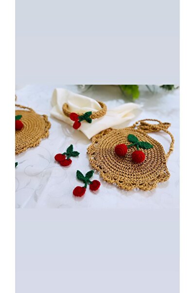 PİNKBAG مجموعة حقيبة الكرز المصنوعة يدويًا والتاج