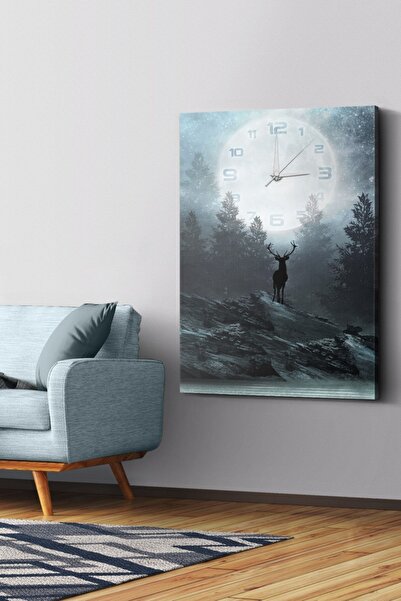 Evinemoda Karanlık Orman Saatli Kanvas - Canvas Tablo