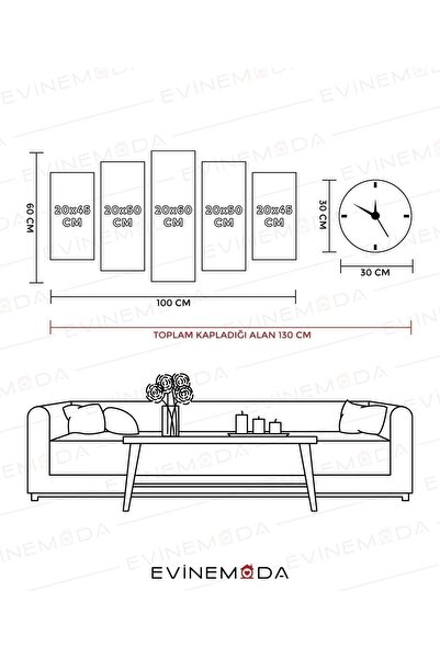 Evinemoda Çiçekler Tablo Saat Set