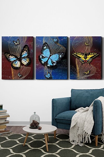 Evinemoda Pânză Fluturi 3 Piese - Pânză Canvas