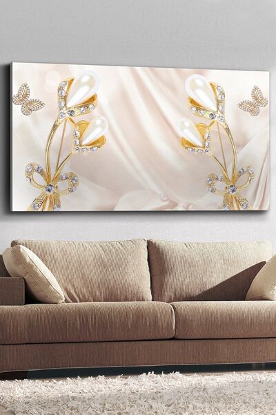 Evinemoda Gold Çiçekler Kanvas-canvas Tablo