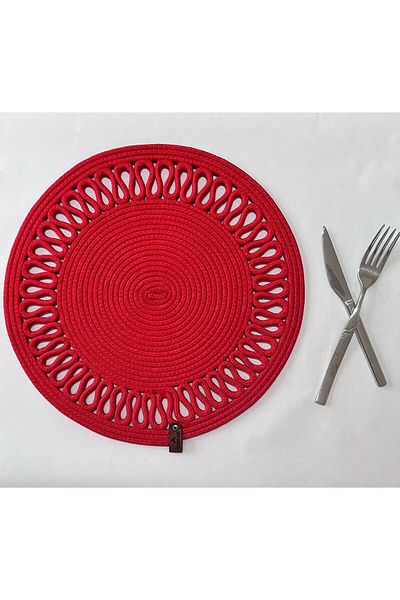 FABRİCART HALI Red Supla American Service - Decorative Wavy Jute Tripod