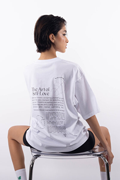 Coredra Tricou oversize Self Love pentru femei - alb