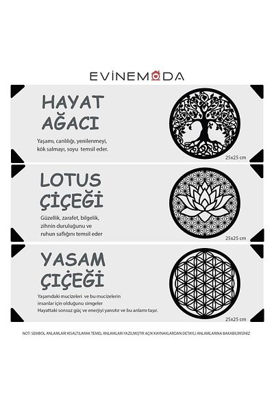 Evinemoda Arborele vieții Floarea vieții Floarea lotusului Pictură decorativă de perete în 3 bucăți cu semnificație