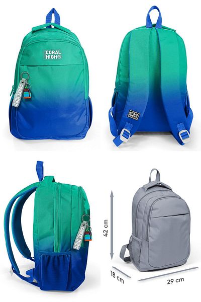 Coral High Set de genți pentru școala primară și gimnazială cu trei ochi - băiat - Saks verde cu model de tranziție a culorii