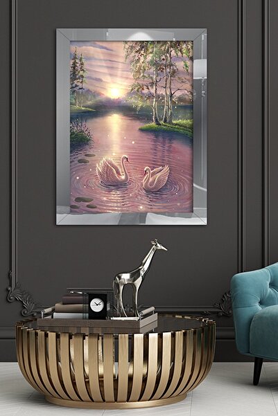 Evinemoda Kuğu Gölü Gümüş Tek Parça Pleksi Tablo