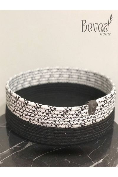 BEVEZ HOME Черна кошница от юта - органайзер за баня и кухня, 30x10, двуцветна, ръчно плетена