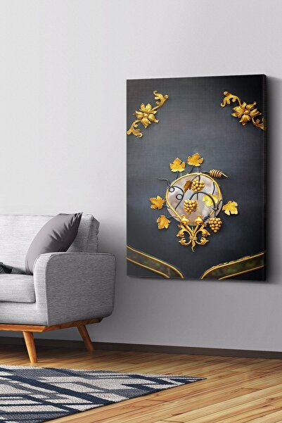Evinemoda Zlatno vezeni cvetovi na platnu - Slika na platnu