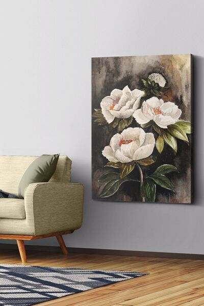 Evinemoda Yağlı Boya Görünümlü Çiçek Kanvas - Canvas Tablo